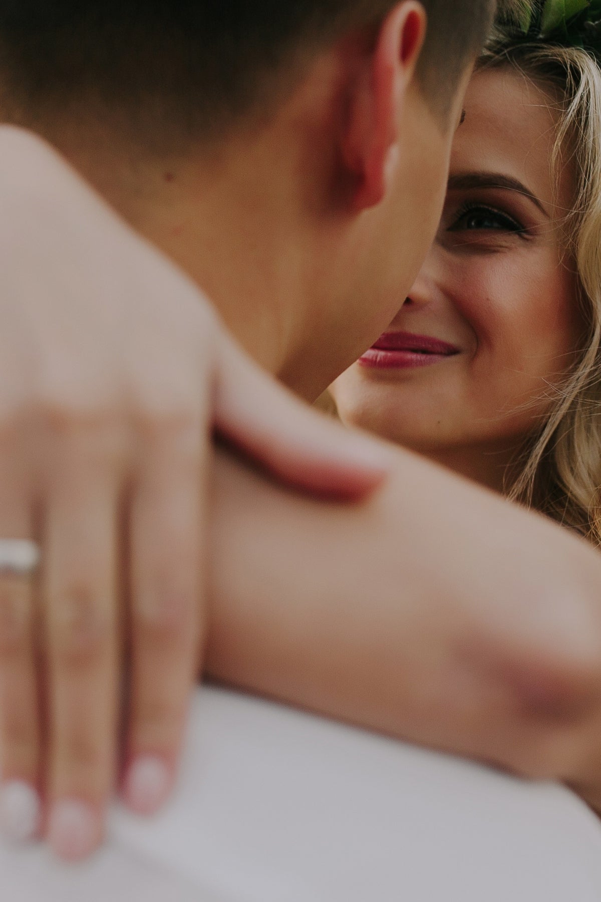 Couple hugging and smiling each other