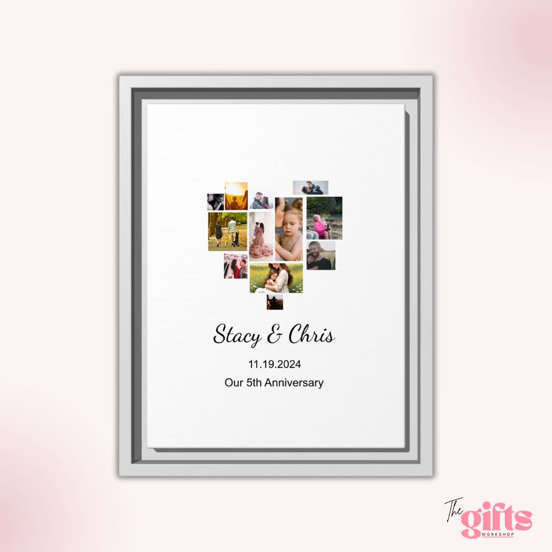 Heart-shaped photo collage for anniversary.