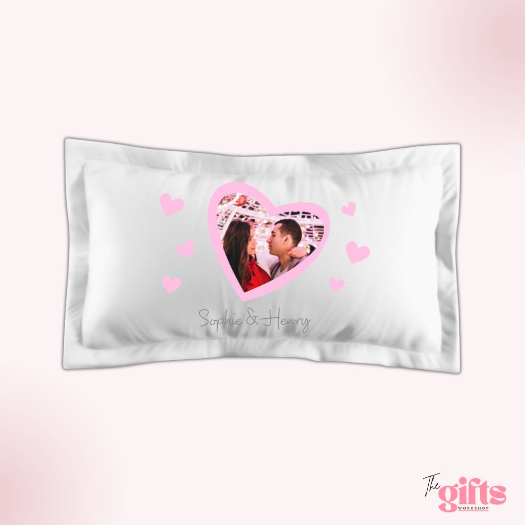 Personalized heart photo pillow, Sophie & Henry.
