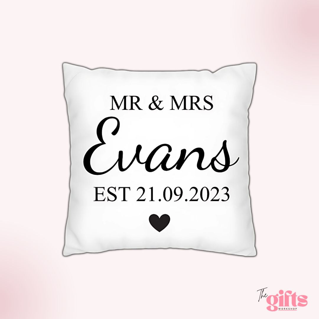Mr & Mrs Evans pillow, est. 2023. Cushion