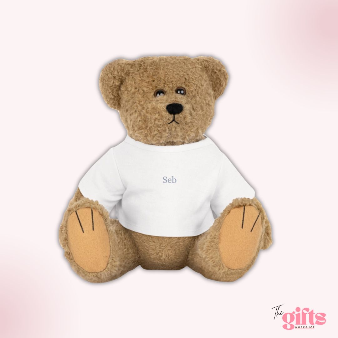 Teddy bear with 'The Gifts Workshop' on t-shirt